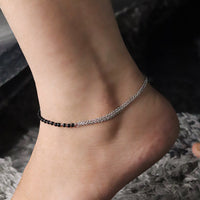 Black Beads Silver Chain Payal