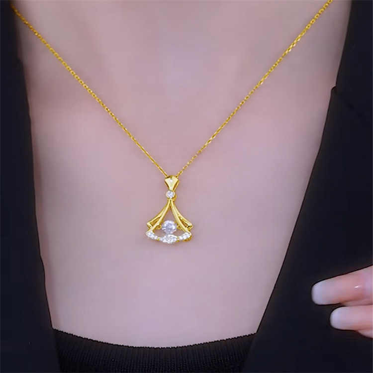 Golden Rhinestone Pendant Necklace 24K Gold Plated