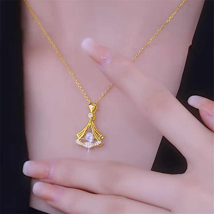 Golden Rhinestone Pendant Necklace 24K Gold Plated