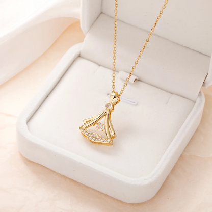 Golden Rhinestone Pendant Necklace 24K Gold Plated