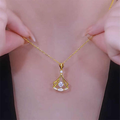 Golden Rhinestone Pendant Necklace 24K Gold Plated
