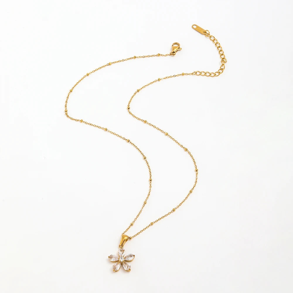 18kt Gold Plated Rolo Chain Dainty Daisy Flower Pendant Necklace