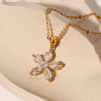 18kt Gold Plated Rolo Chain Dainty Daisy Flower Pendant Necklace