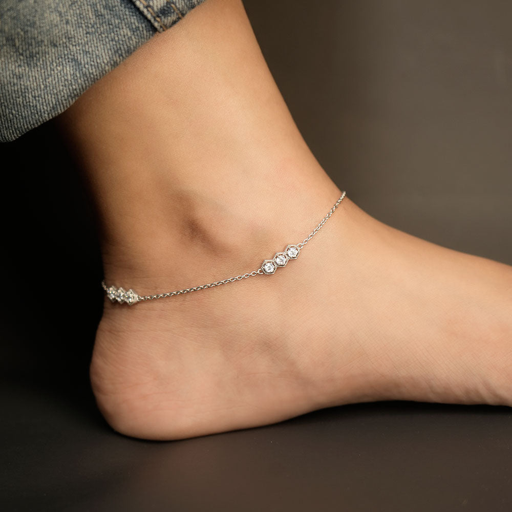 925 Silver/Chandi Star Lightning Anklet